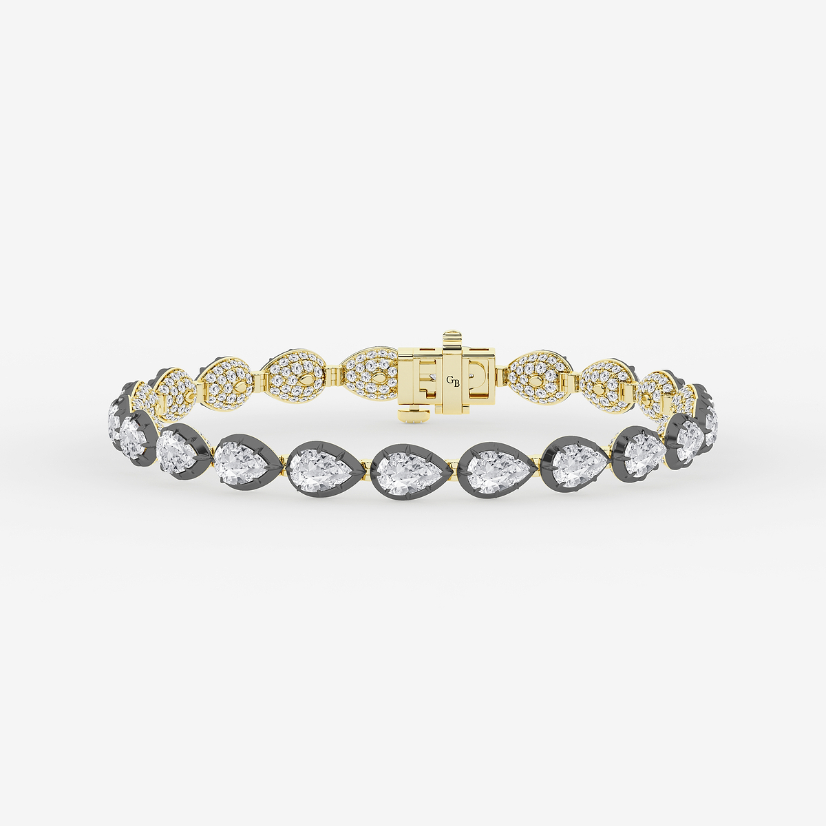 14 3/4 ctw Pear Lab Grown Diamond Georgian Prong Setting Statement Bracelet With Black Rhodium - 7 Inches