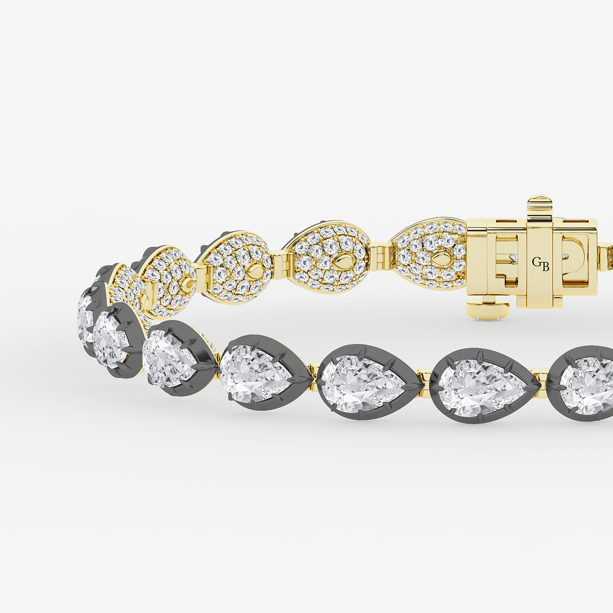 Additional Image 1 for  14 3/4 ctw Pear Lab Grown Diamond Georgian Prong Setting Statement Bracelet With Black Rhodium - 7 Inches