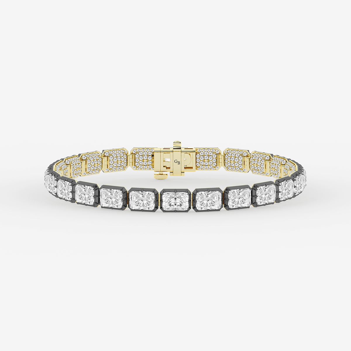 17 1/8 ctw Radiant Lab Grown Diamond Georgian Prong Setting Statement Bracelet With Black Rhodium - 7 Inches