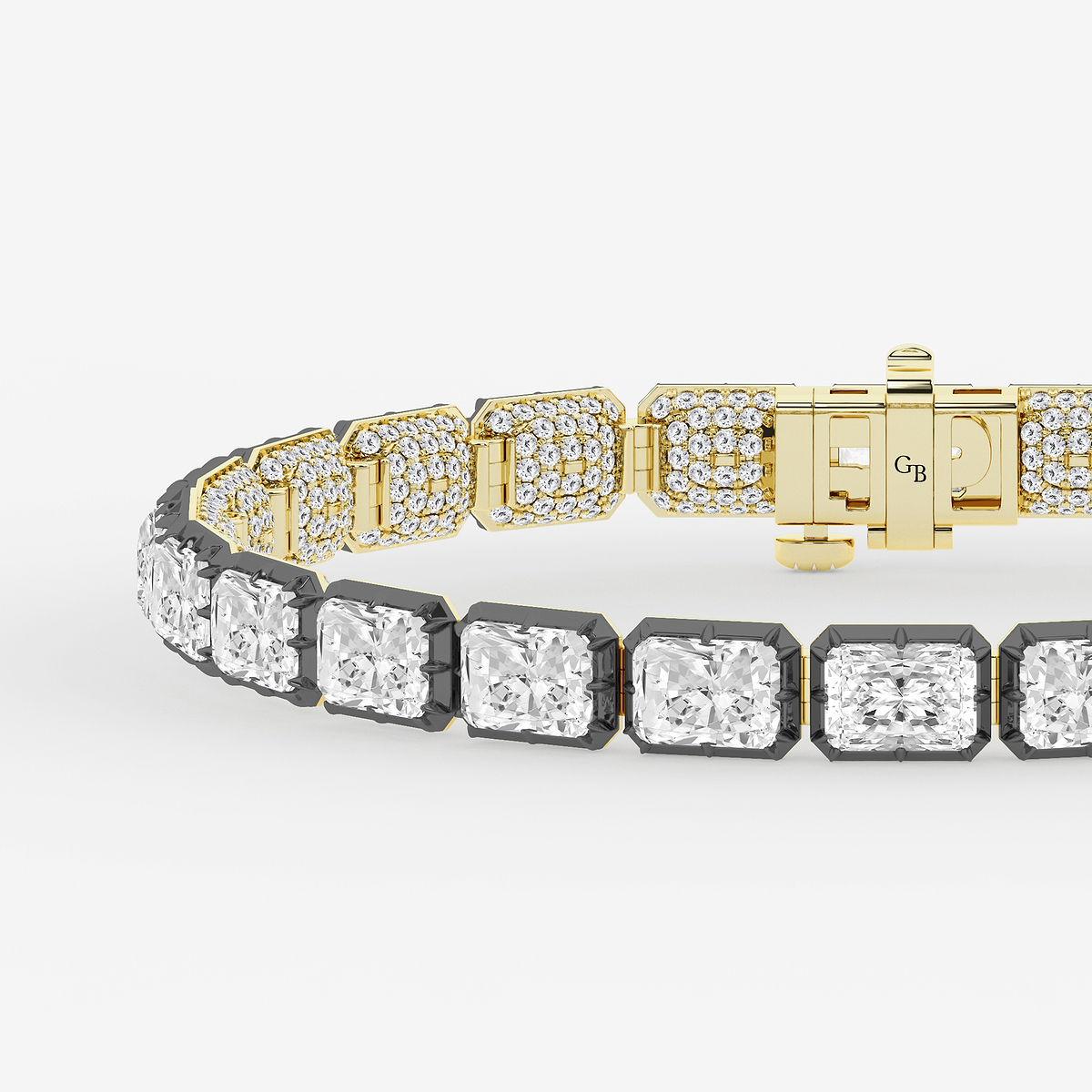 Additional Image 1 for  17 1/8 ctw Radiant Lab Grown Diamond Georgian Prong Setting Statement Bracelet With Black Rhodium - 7 Inches