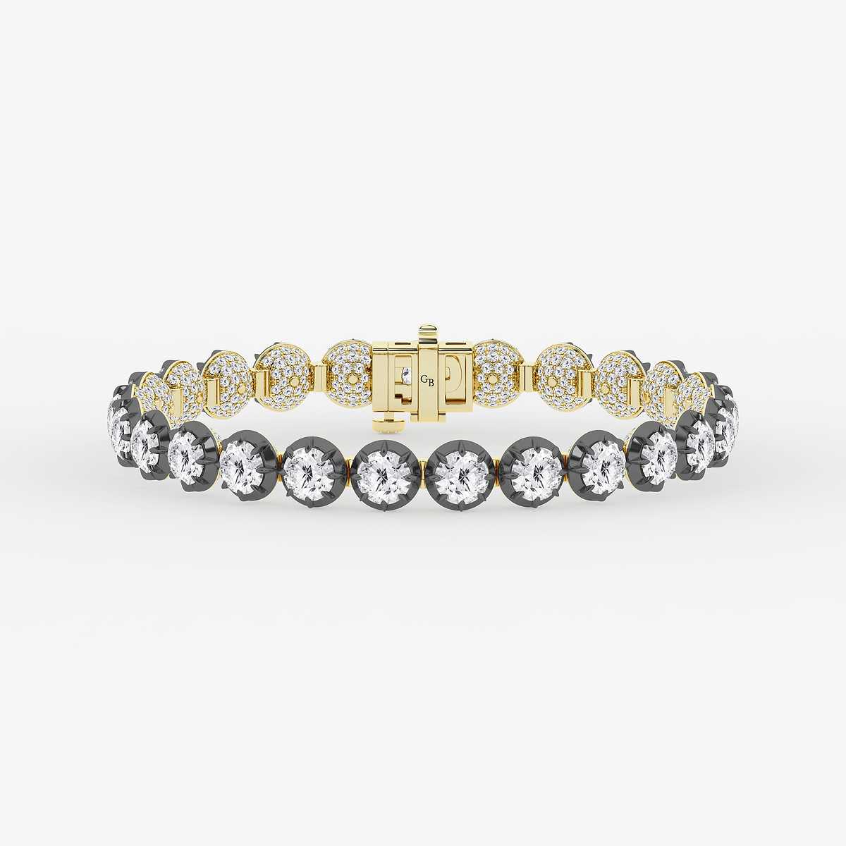 18 3/4 ctw Round Lab Grown Diamond Georgian Prong Setting Statement Bracelet With Black Rhodium - 7 Inches