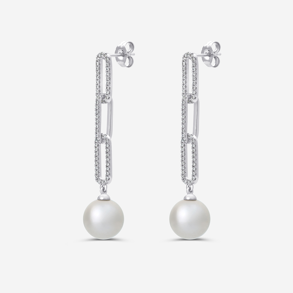 Additional Image 1 for  9 mm Freshwater Pearl and 1/2 ctw Lab Grown Diamond Paperclip Earrings