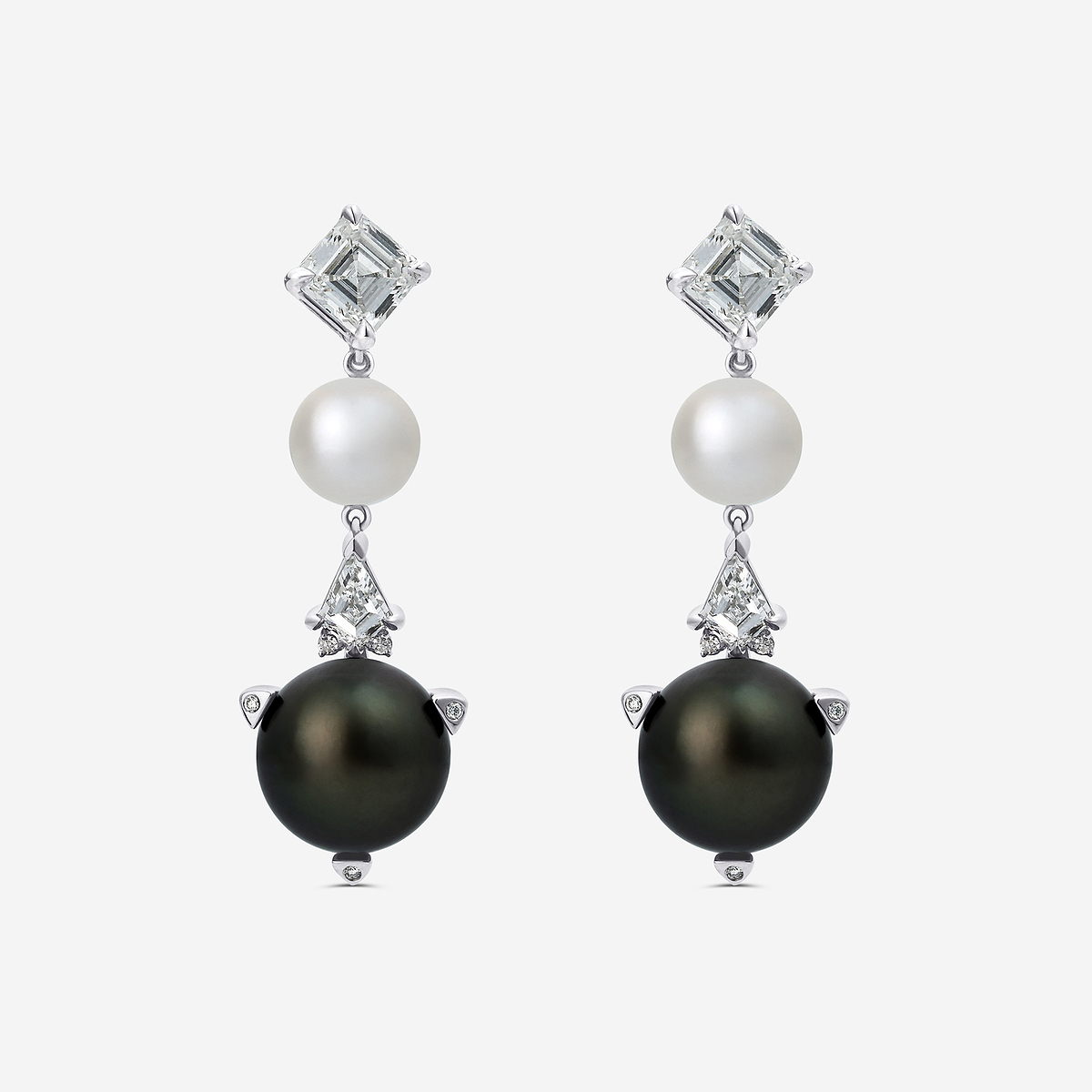 12 mm Tahitian & 8 mm Freshwater Pearl with 3 3/4 ctw Lab Grown Diamond Dangle Earrings
