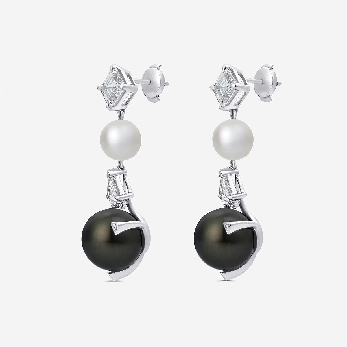 Additional Image 1 for  12 mm Tahitian & 8 mm Freshwater Pearl with 3 3/4 ctw Lab Grown Diamond Dangle Earrings