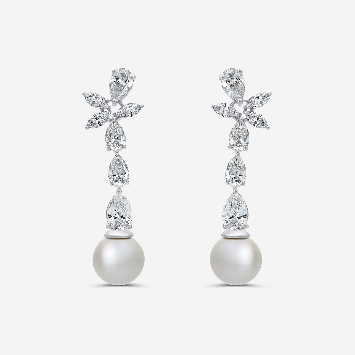 9 mm Freshwater Pearl and 4 ctw Lab Grown Diamond Dangle Earrings