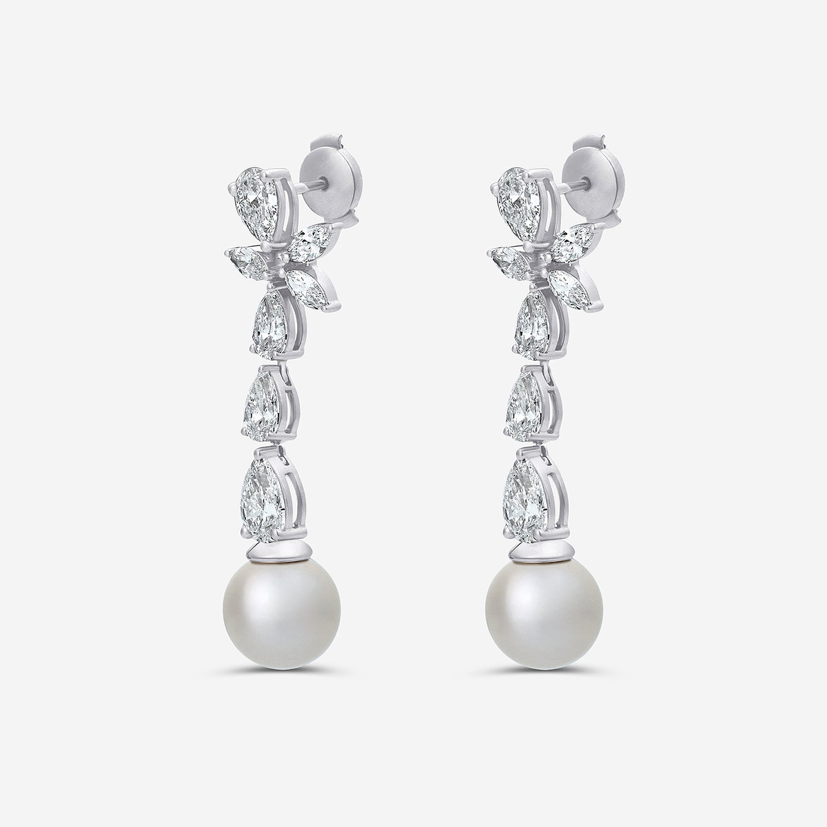 Additional Image 1 for  9 mm Freshwater Pearl and 4 ctw Lab Grown Diamond Dangle Earrings