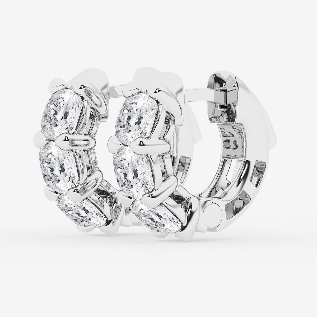 3 ctw Cushion Lab Grown Diamond Huggie Hoop Earrings 14K White Gold, E+, VS1+