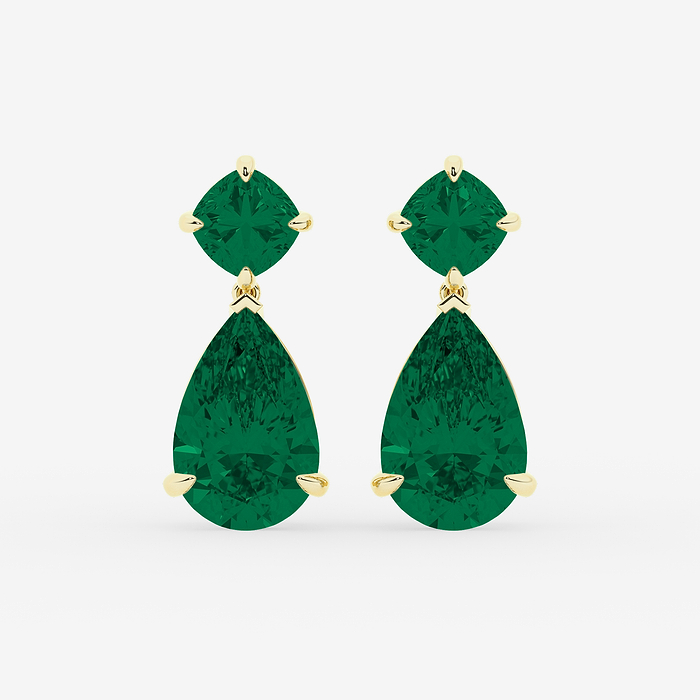 Design ID 9440 - Truly Custom 16 X 10 mm and 7 x 7 mm Cushion and Pear Shape Created Emerald Gemstone Fashion Earrings