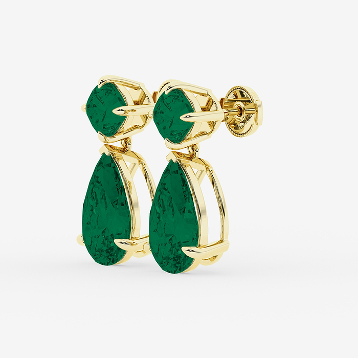 Design ID 9440 - Truly Custom 16 X 10 mm and 7 x 7 mm Cushion and Pear Shape Created Emerald Gemstone Fashion Earrings