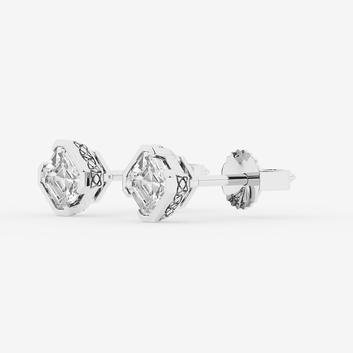 Additional Image 1 for  1 ctw Asscher Lab Grown Diamond Solitaire Stud Earrings