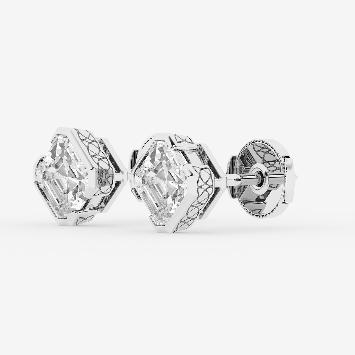 Additional Image 1 for  3 ctw Asscher Lab Grown Diamond Solitaire Stud Earrings