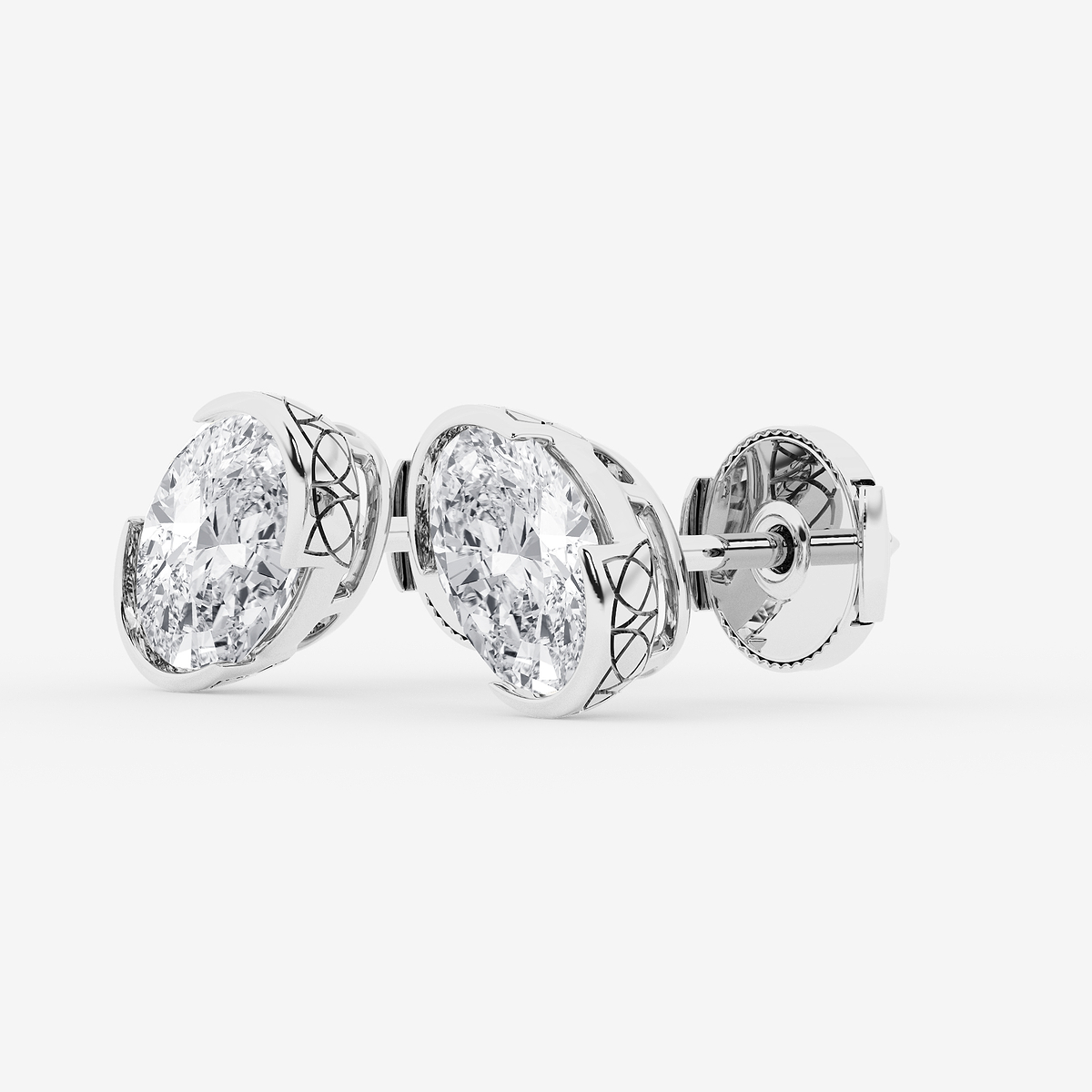 Additional Image 1 for  3 ctw Oval Lab Grown Diamond Solitaire Stud Earrings