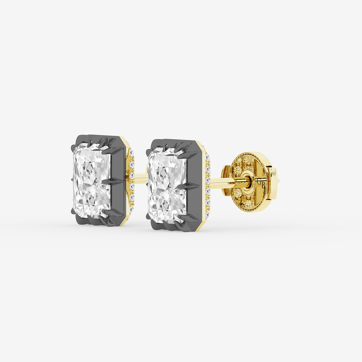 Additional Image 1 for  2 1/3 ctw Radiant Lab Grown Diamond Georgian Prong Setting Stud Earrings With Black Rhodium