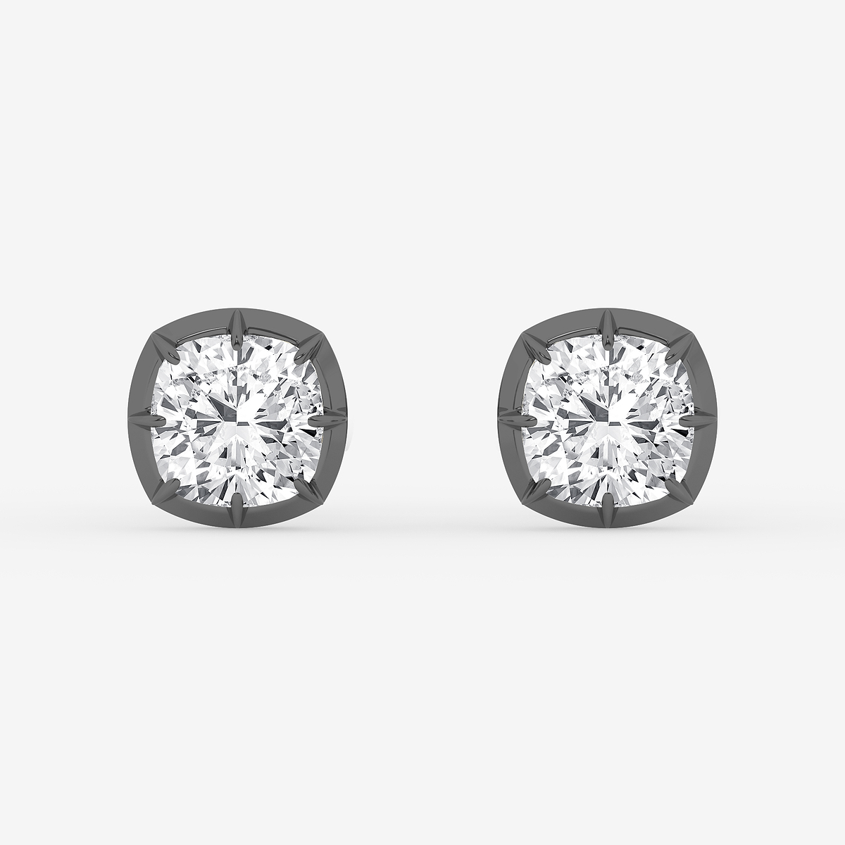 2 1/3 ctw Cushion Lab Grown Diamond Georgian Prong Setting Stud Earrings With Black Rhodium
