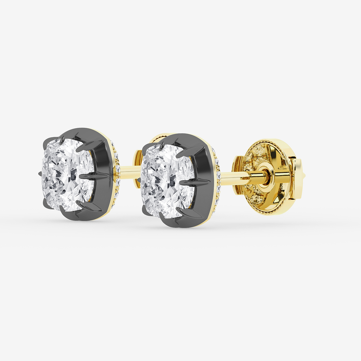 Additional Image 1 for  2 1/3 ctw Cushion Lab Grown Diamond Georgian Prong Setting Stud Earrings With Black Rhodium