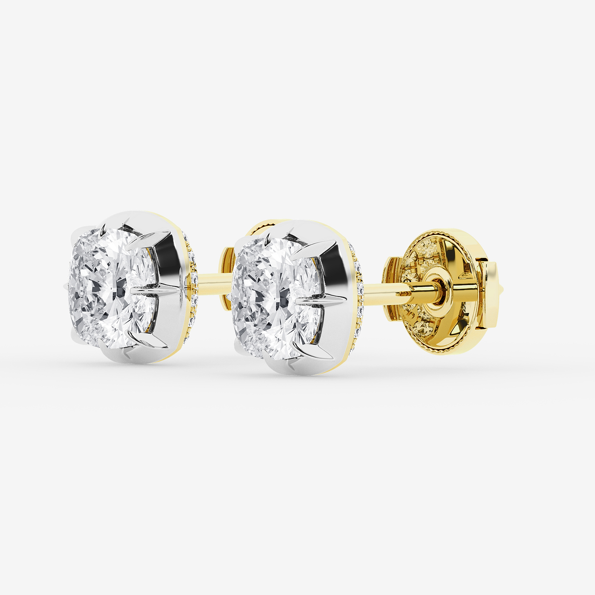 Additional Image 1 for  2 1/3 ctw Cushion Lab Grown Diamond Georgian Prong Setting Stud Earrings