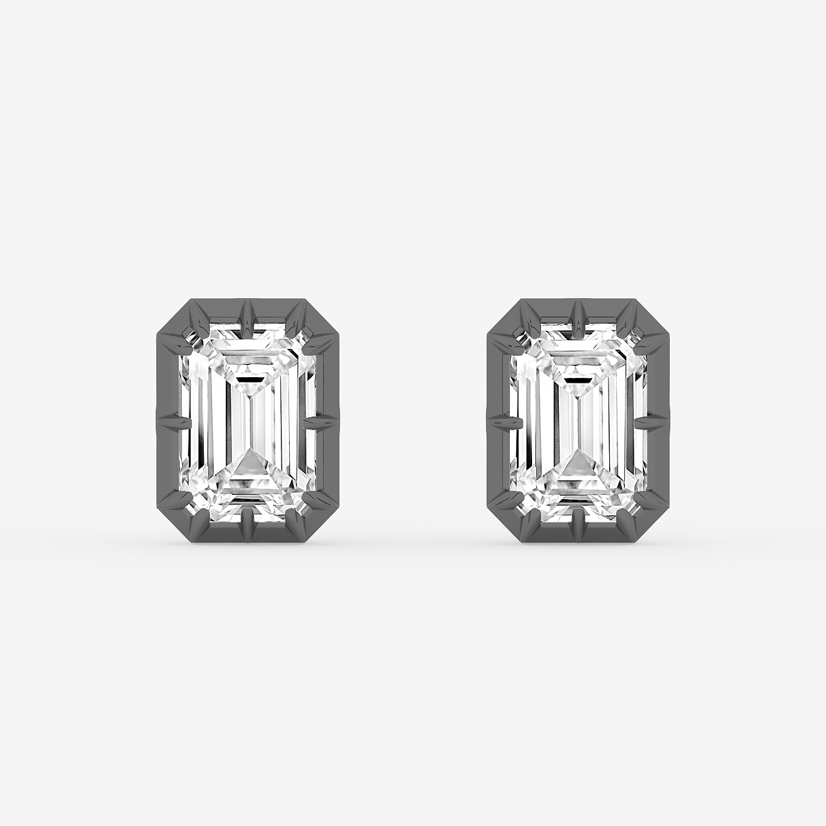 2 1/3 ctw Emerald Lab Grown Diamond Georgian Prong Setting Stud Earrings With Black Rhodium