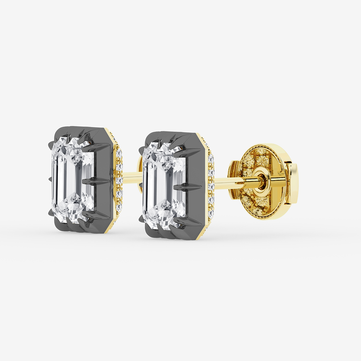 Additional Image 1 for  2 1/3 ctw Emerald Lab Grown Diamond Georgian Prong Setting Stud Earrings With Black Rhodium