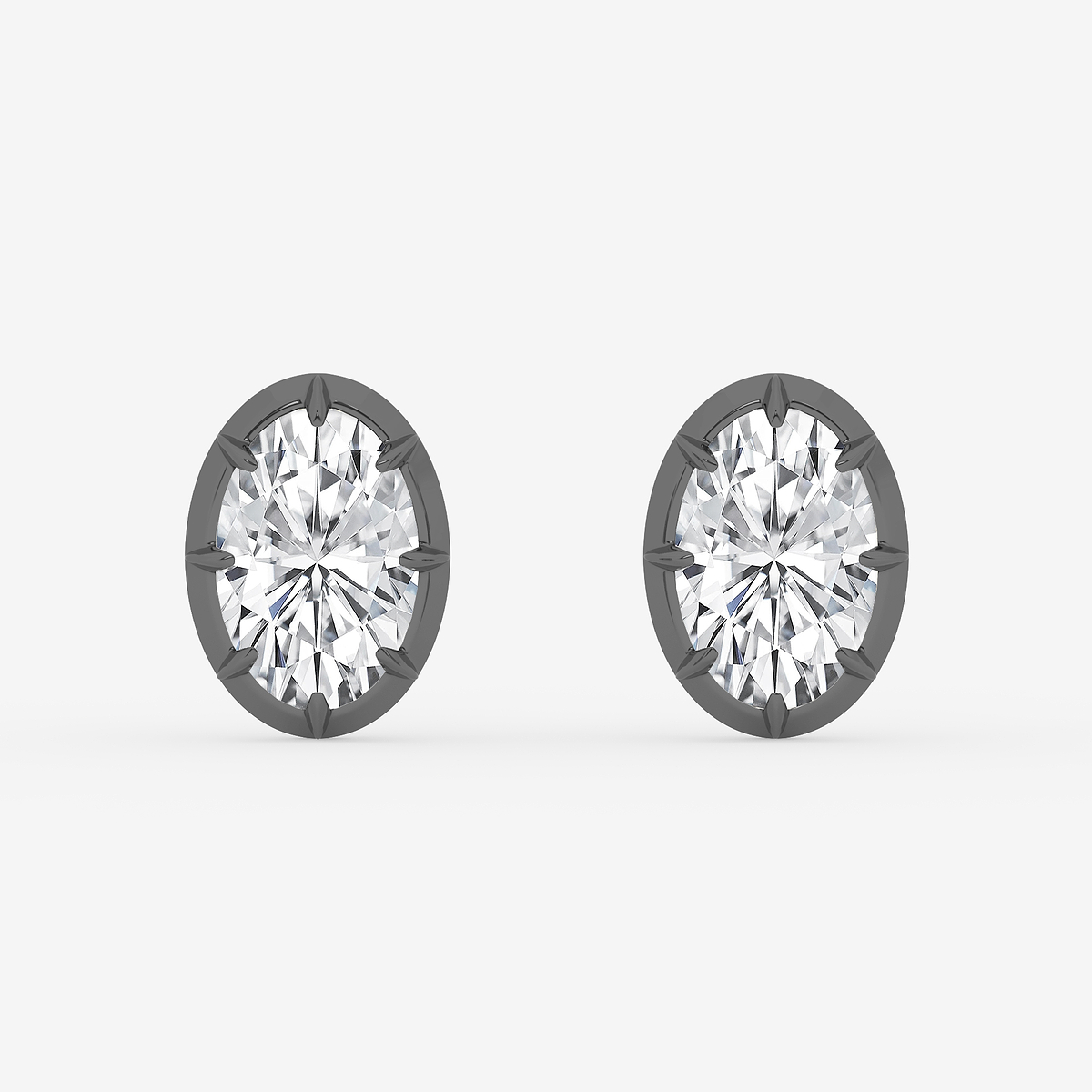 2 1/3 ctw Oval Lab Grown Diamond Georgian Prong Setting Stud Earrings With Black Rhodium