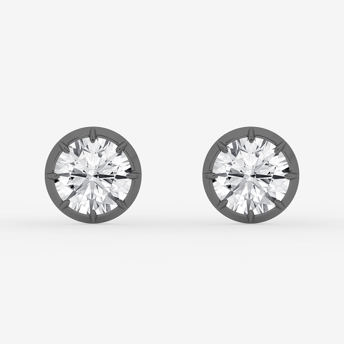 2 1/3 ctw Round Lab Grown Diamond Georgian Prong Setting Stud Earrings With Black Rhodium