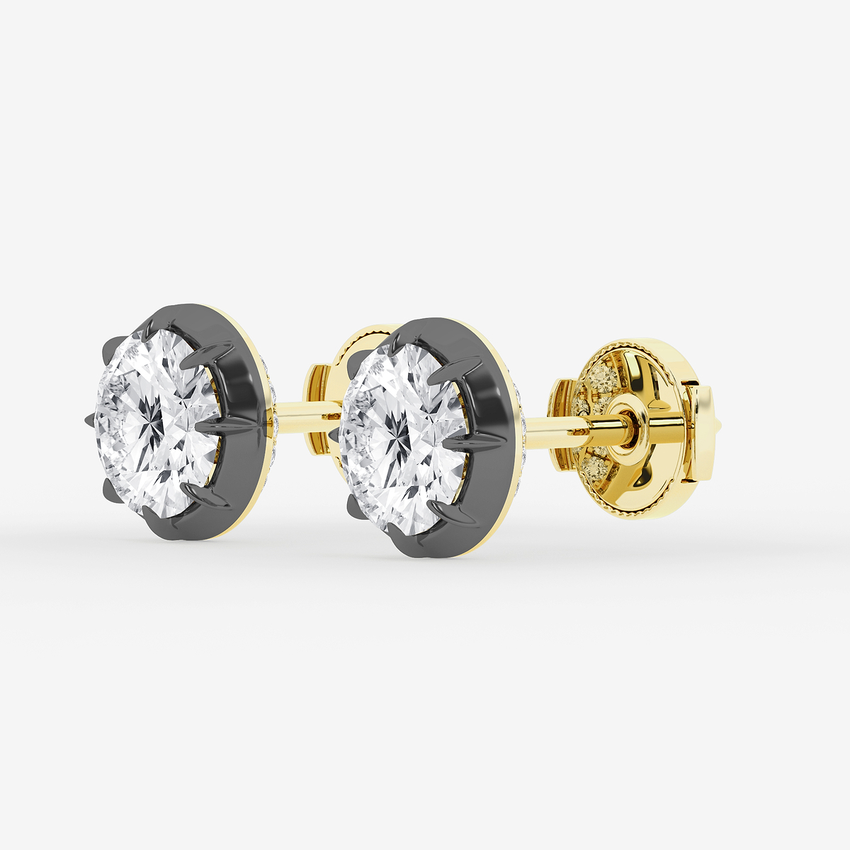 Additional Image 1 for  2 1/3 ctw Round Lab Grown Diamond Georgian Prong Setting Stud Earrings With Black Rhodium