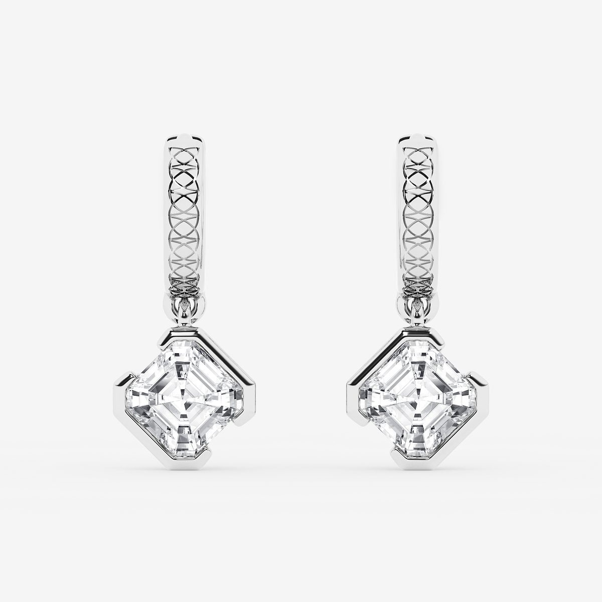 2 ctw Asscher Lab Grown Diamond Huggie Hoop Earrings