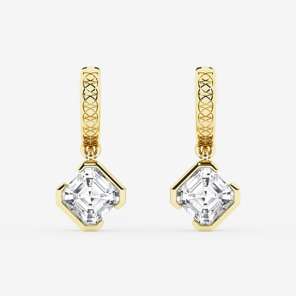 2 ctw Asscher Lab Grown Diamond Huggie Hoop Earrings