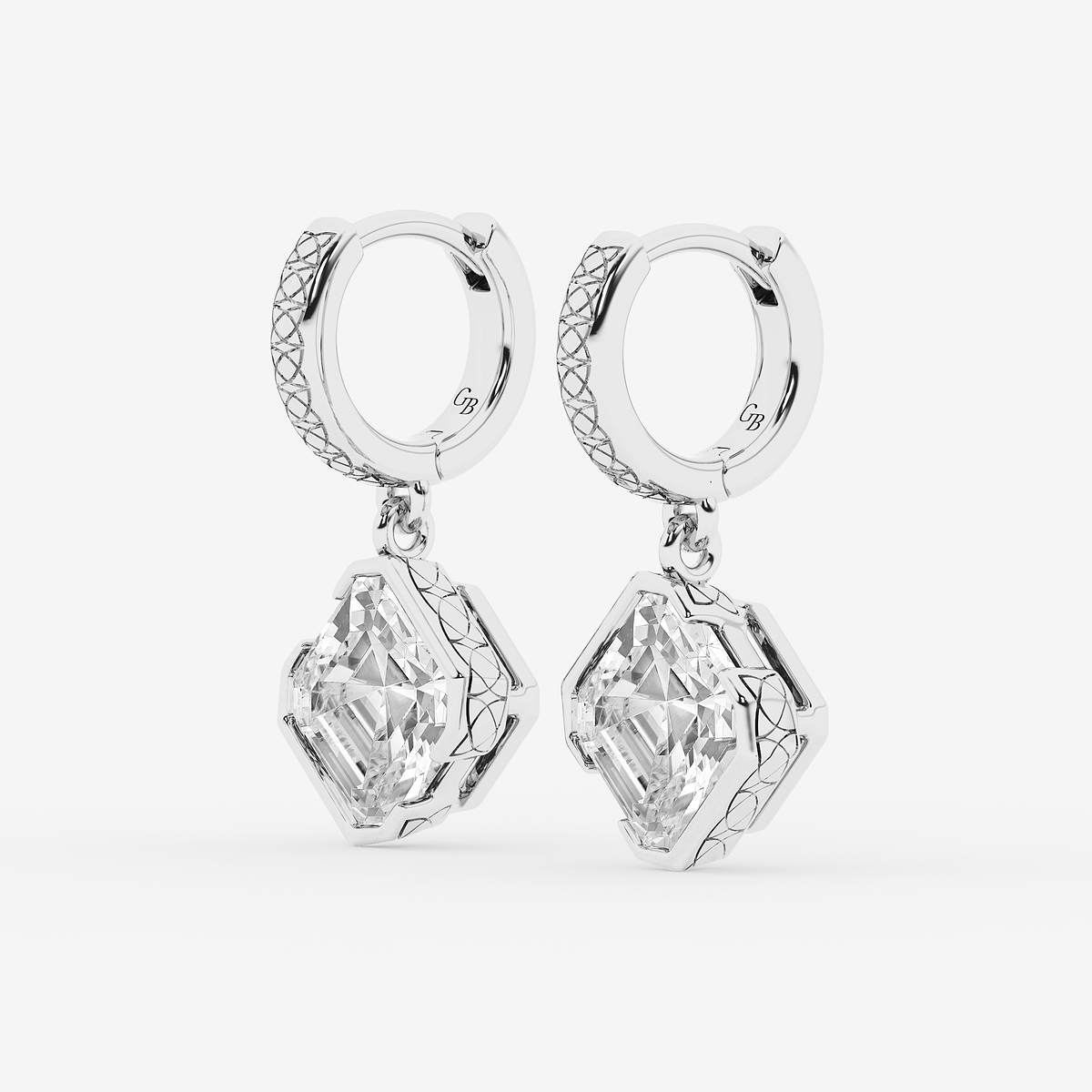 Additional Image 1 for  4 ctw Asscher Lab Grown Diamond Huggie Hoop Earrings