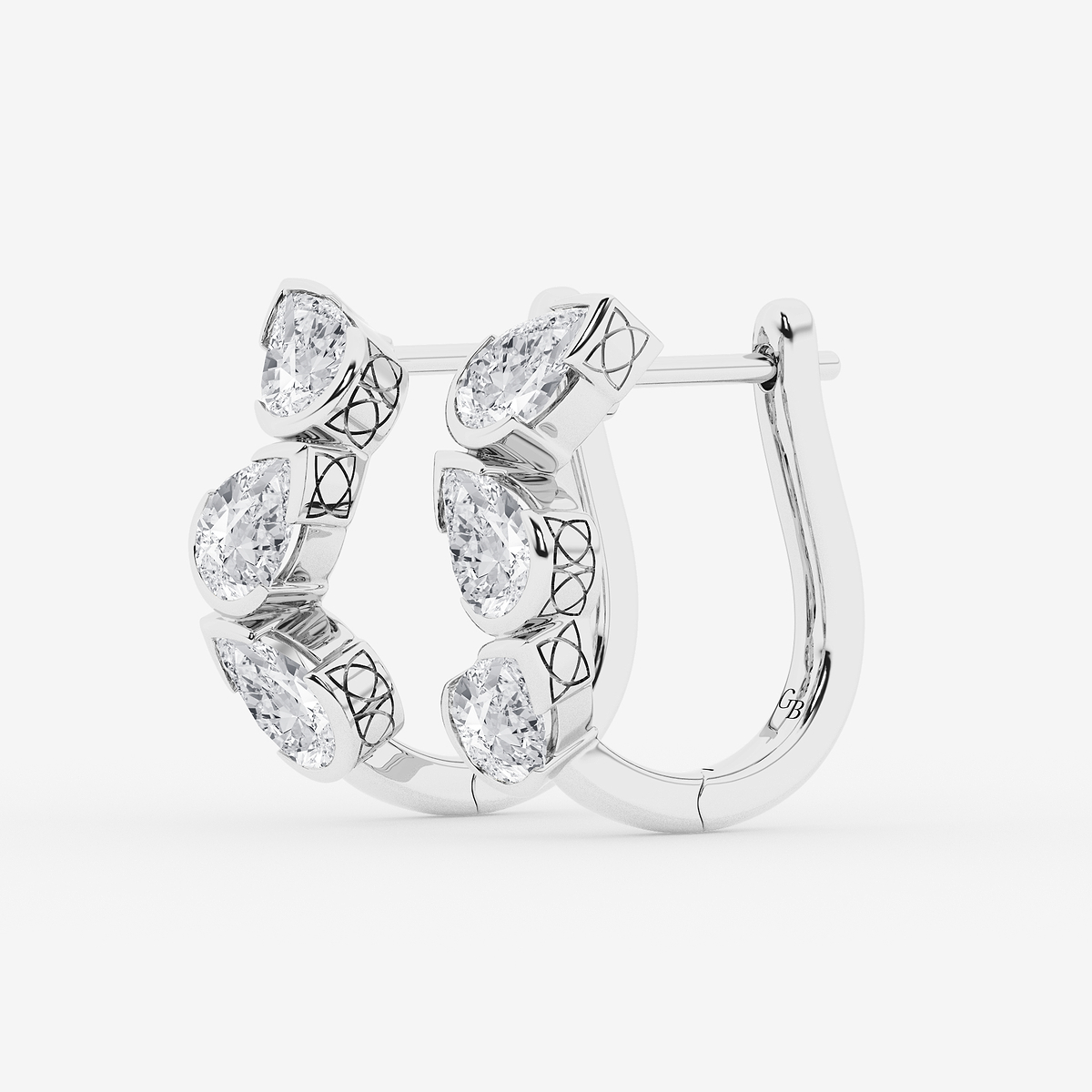 Additional Image 1 for  2 ctw Pear Lab Grown Diamond Three Stone Hoop Earrings