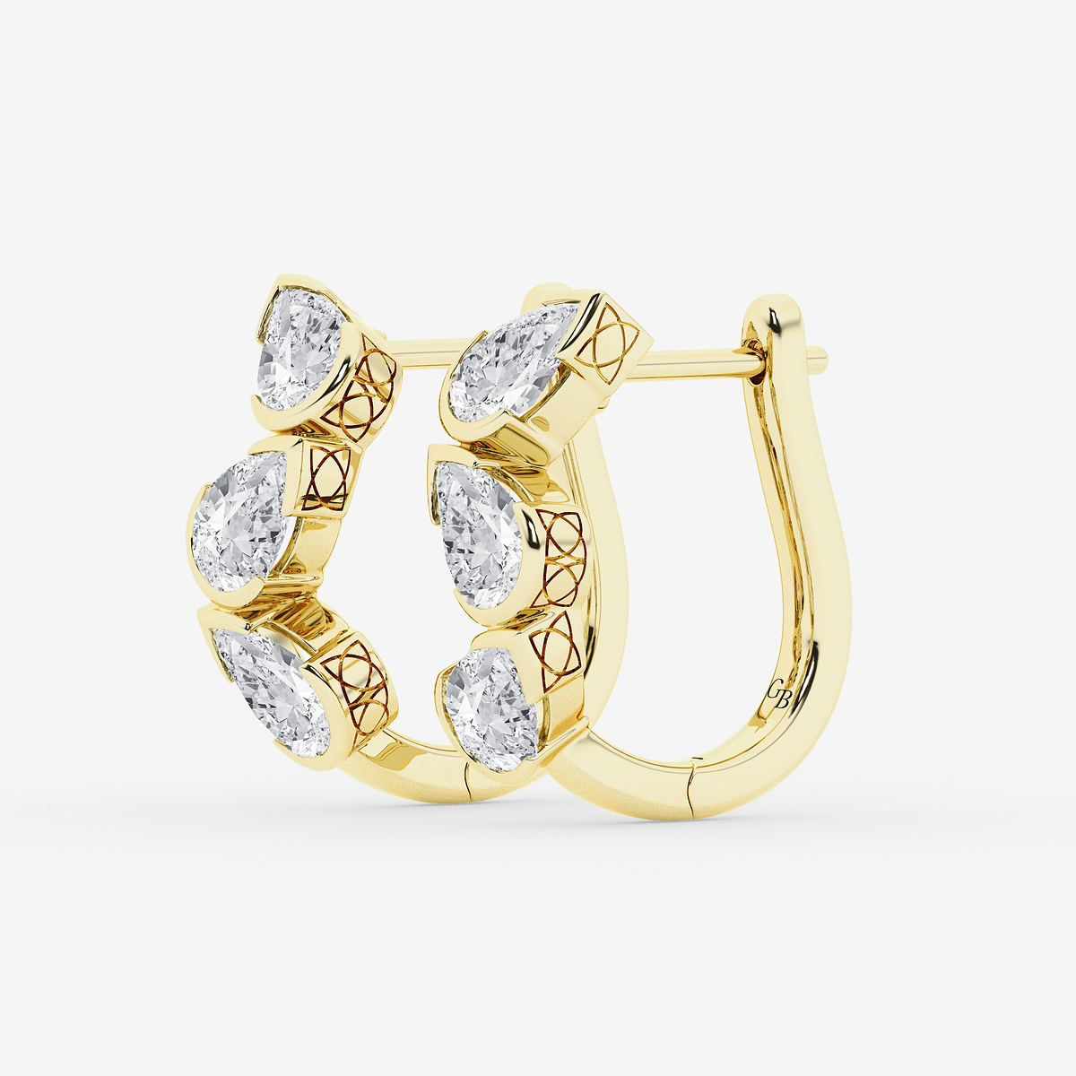 Additional Image 1 for  2 ctw Pear Lab Grown Diamond Three Stone Hoop Earrings