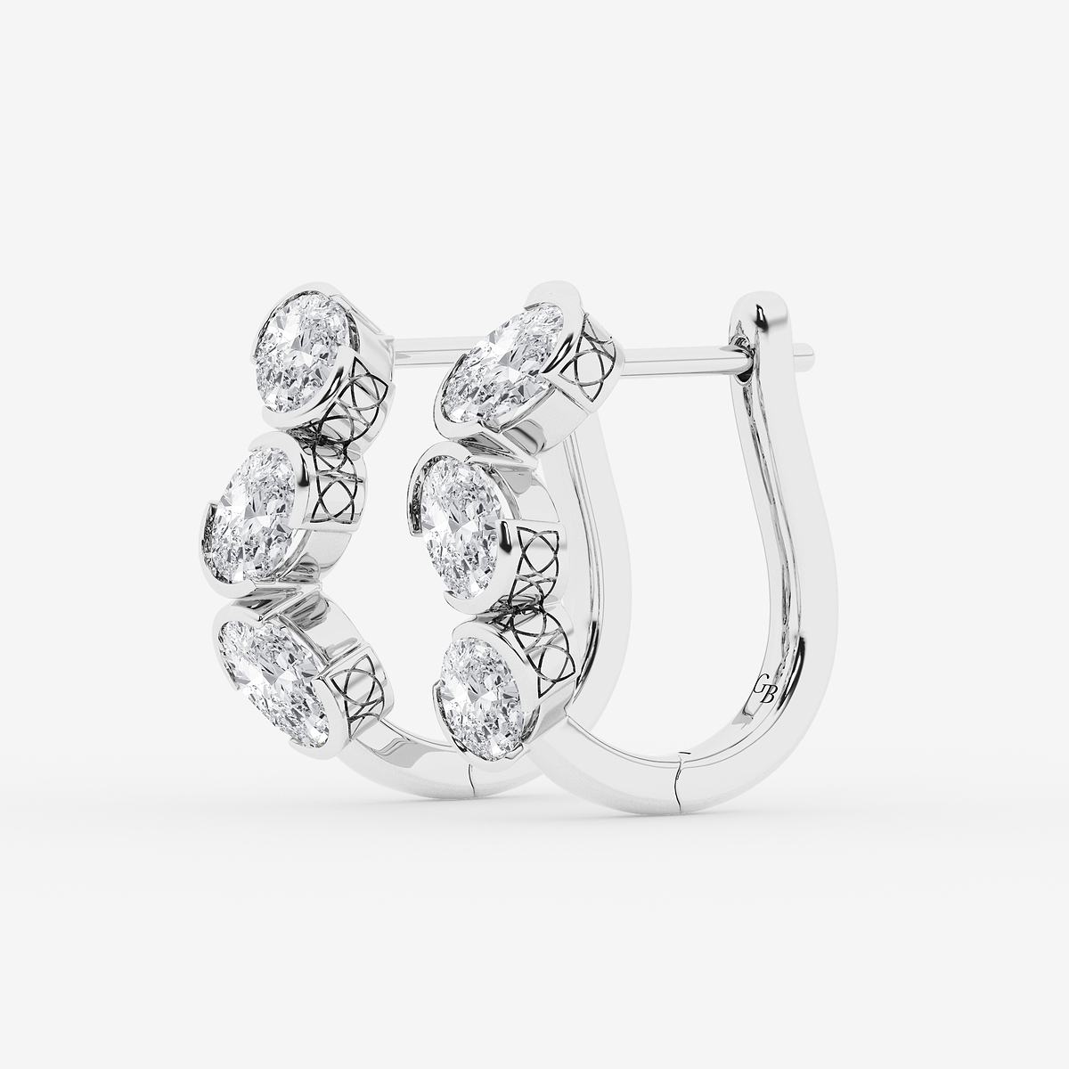 Additional Image 1 for  2 ctw Oval Lab Grown Diamond Three stone Hoop Earrings