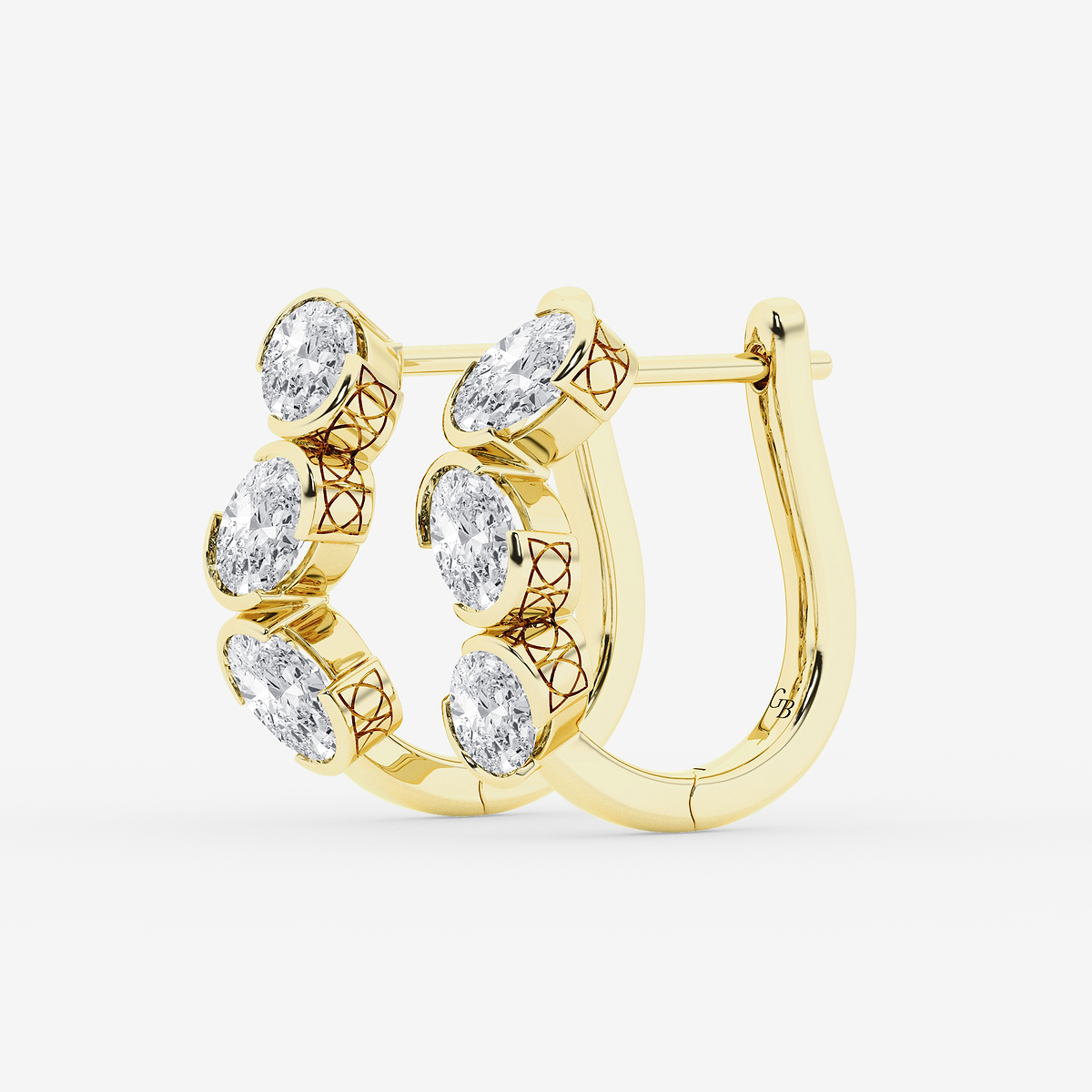 Additional Image 1 for  2 ctw Oval Lab Grown Diamond Three stone Hoop Earrings