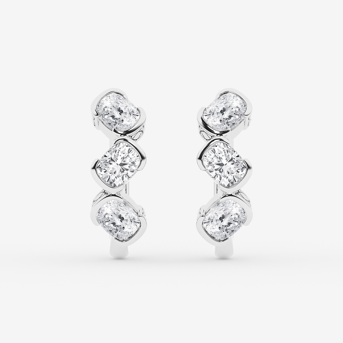 2 ctw Elongated Cushion Lab Grown Diamond Three Stone Hoop Earrings