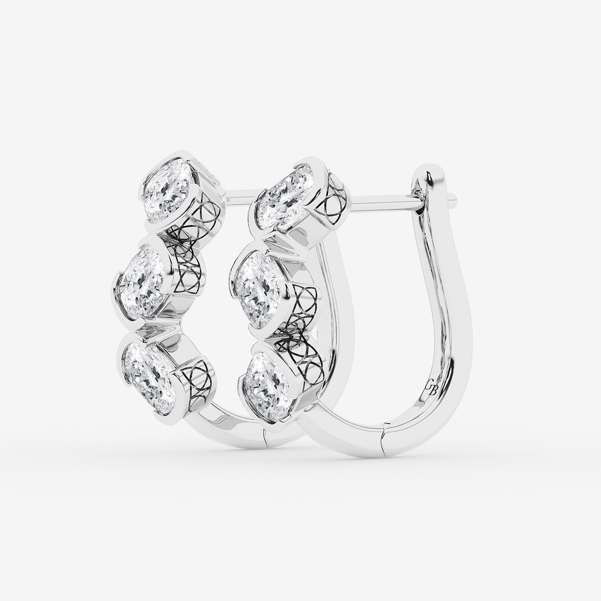 Additional Image 1 for  2 ctw Elongated Cushion Lab Grown Diamond Three Stone Hoop Earrings