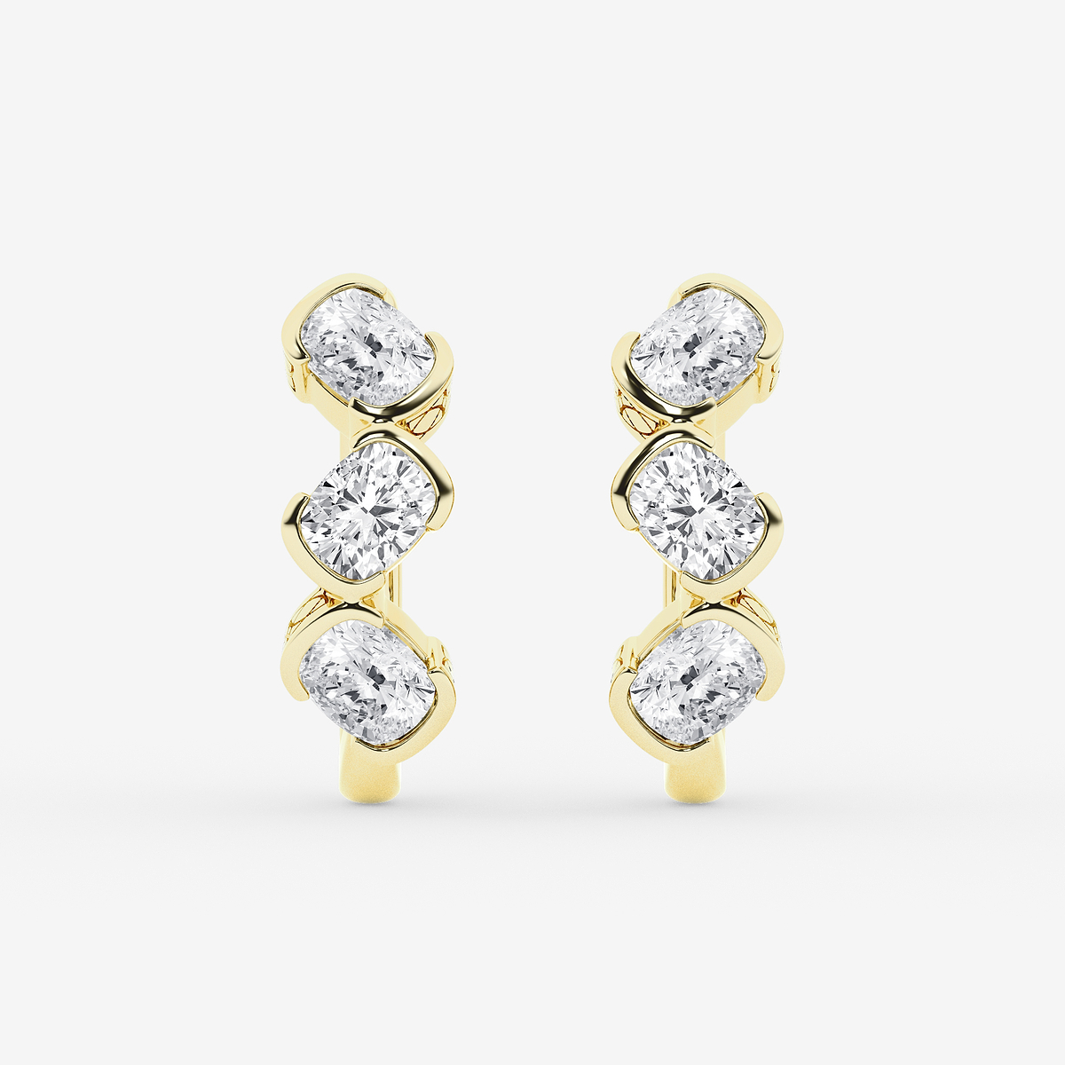 2 ctw Elongated Cushion Lab Grown Diamond Three Stone Hoop Earrings