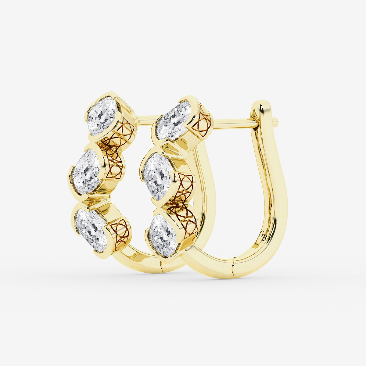 Additional Image 1 for  2 ctw Elongated Cushion Lab Grown Diamond Three Stone Hoop Earrings