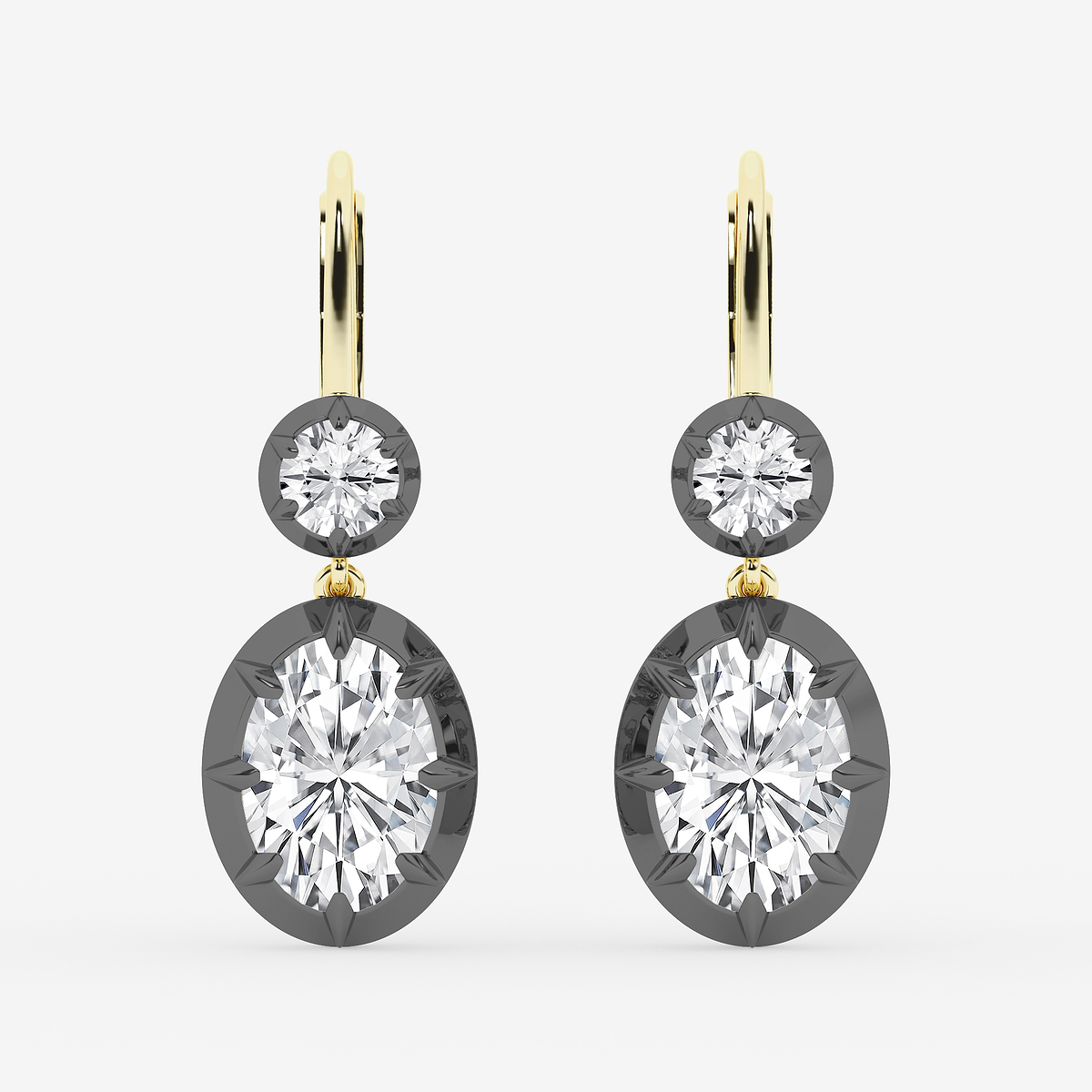 5 3/4 ctw Oval Lab Grown Diamond Georgian Prong Setting Drop Earrings With Black Rhodium
