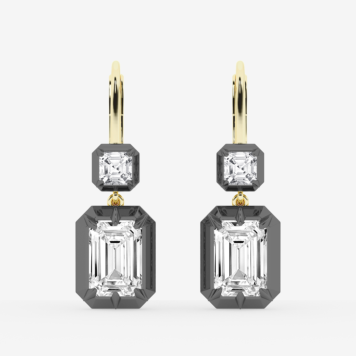 5 3/4 ctw Emerald Lab Grown Diamond Georgian Prong Setting Drop Earrings With Black Rhodium