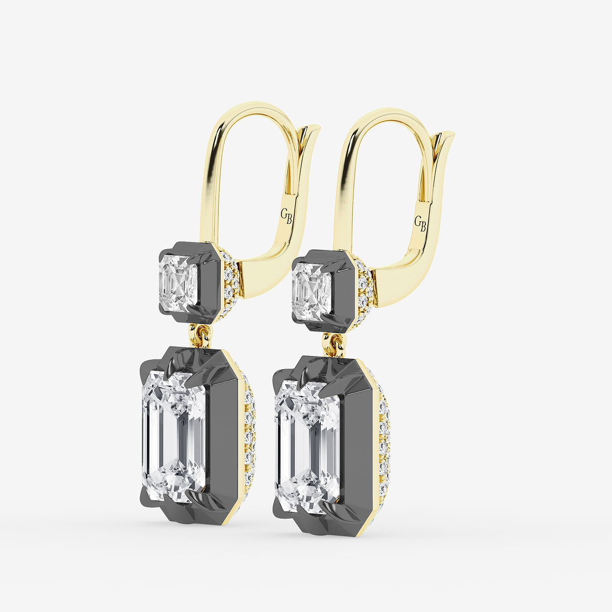 Additional Image 1 for  5 3/4 ctw Emerald Lab Grown Diamond Georgian Prong Setting Drop Earrings With Black Rhodium