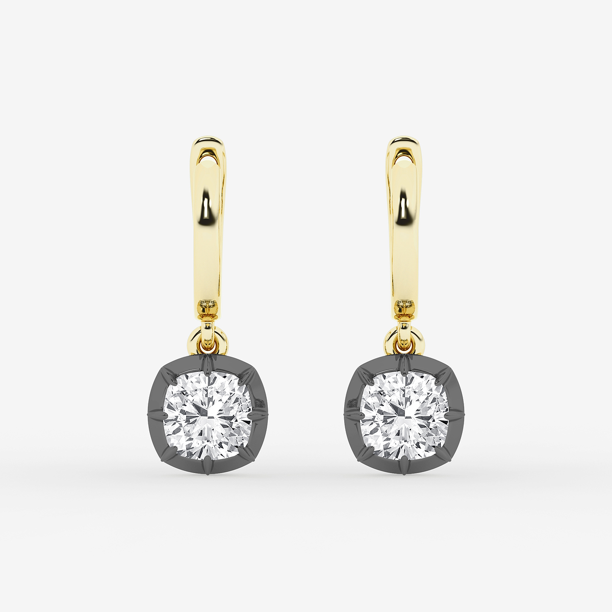 2 3/8 ctw Cushion Lab Grown Diamond Georgian Prong Setting Huggie Drop Earrings With Black Rhodium
