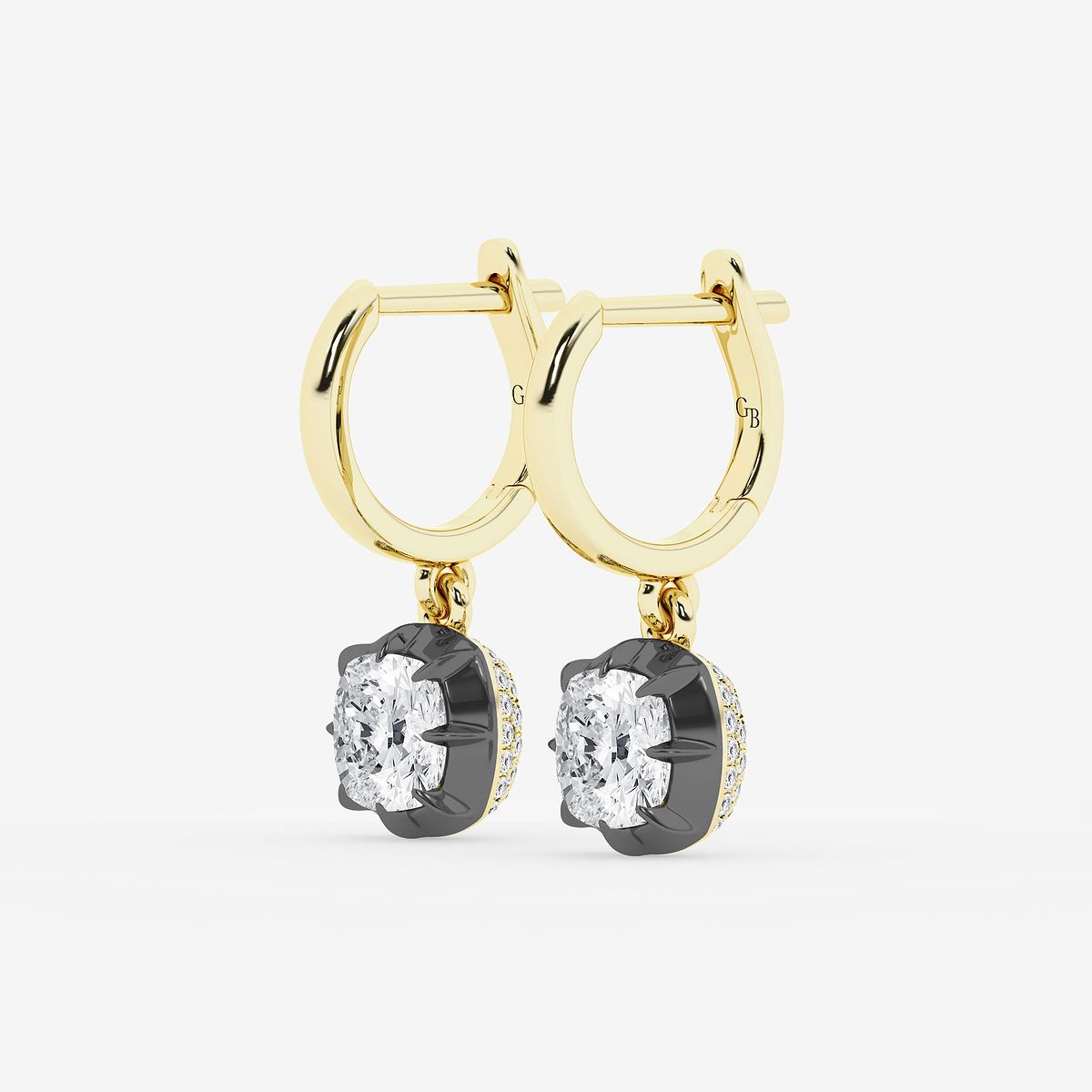 Additional Image 1 for  2 3/8 ctw Cushion Lab Grown Diamond Georgian Prong Setting Huggie Drop Earrings With Black Rhodium