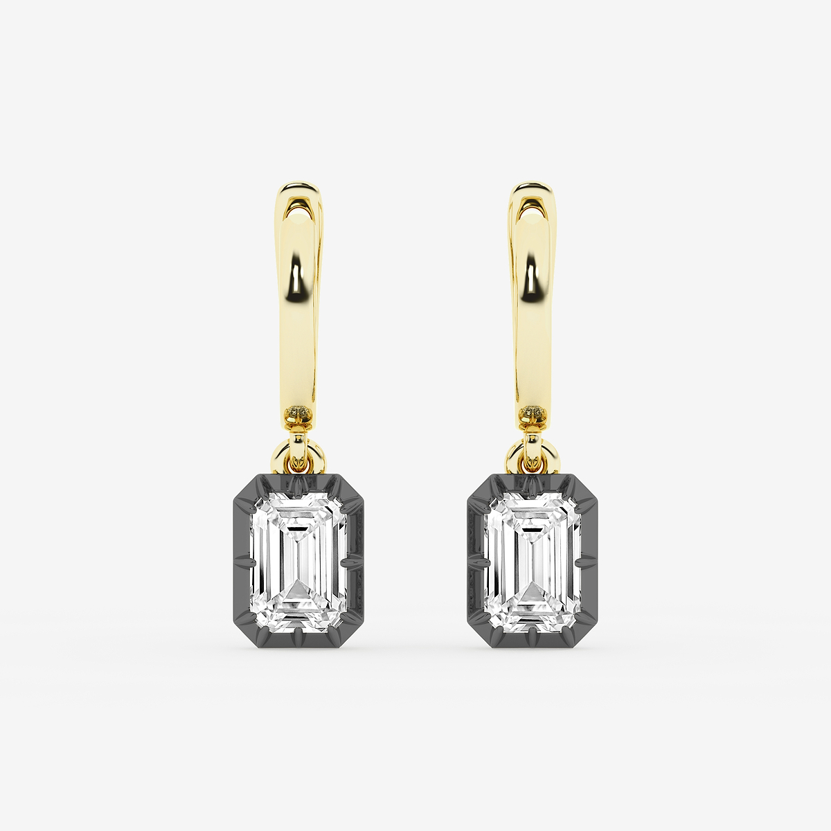 2 3/8 ctw Emerald Lab Grown Diamond Georgian Prong Setting Huggie Drop Earrings With Black Rhodium