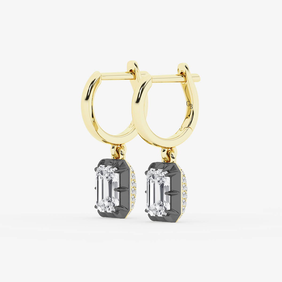 Additional Image 1 for  2 3/8 ctw Emerald Lab Grown Diamond Georgian Prong Setting Huggie Drop Earrings With Black Rhodium
