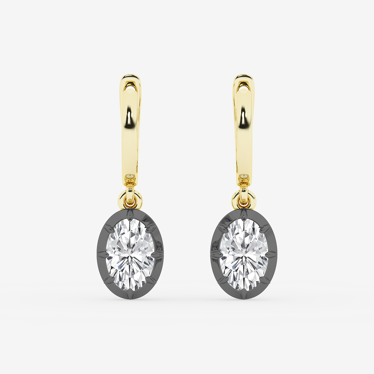 2 3/8 ctw Oval Lab Grown Diamond Georgian Prong Setting Huggie Drop Earrings With Black Rhodium