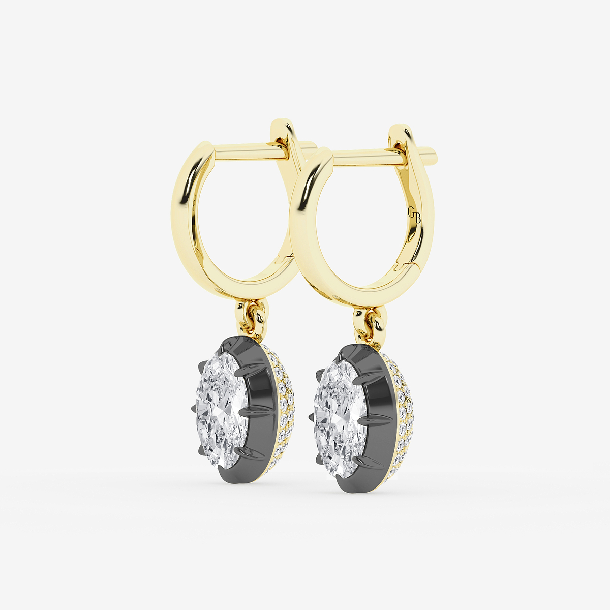 Additional Image 1 for  2 3/8 ctw Oval Lab Grown Diamond Georgian Prong Setting Huggie Drop Earrings With Black Rhodium