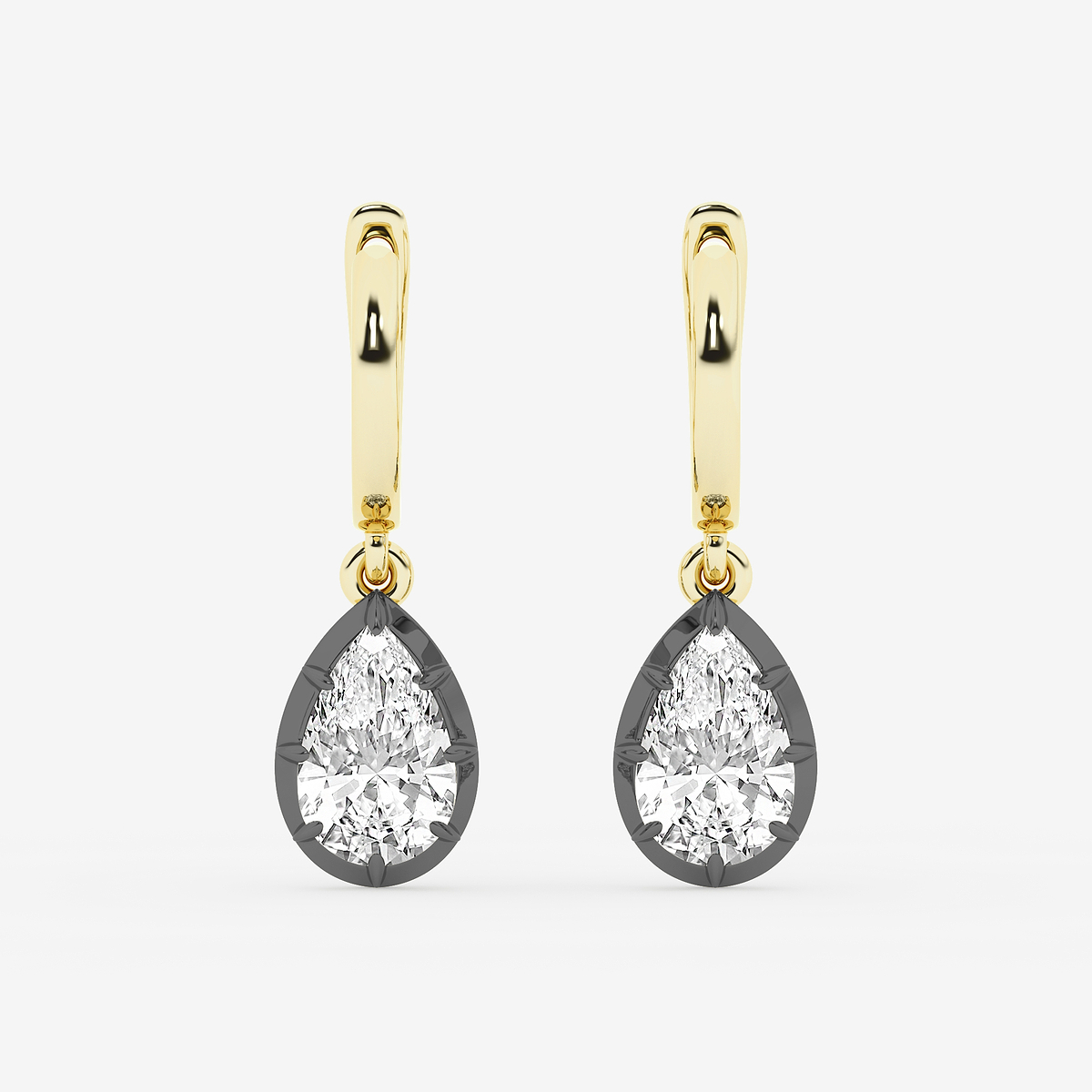 2 3/8 ctw Pear Lab Grown Diamond Georgian Prong Setting Huggie Drop Earrings With Black Rhodium