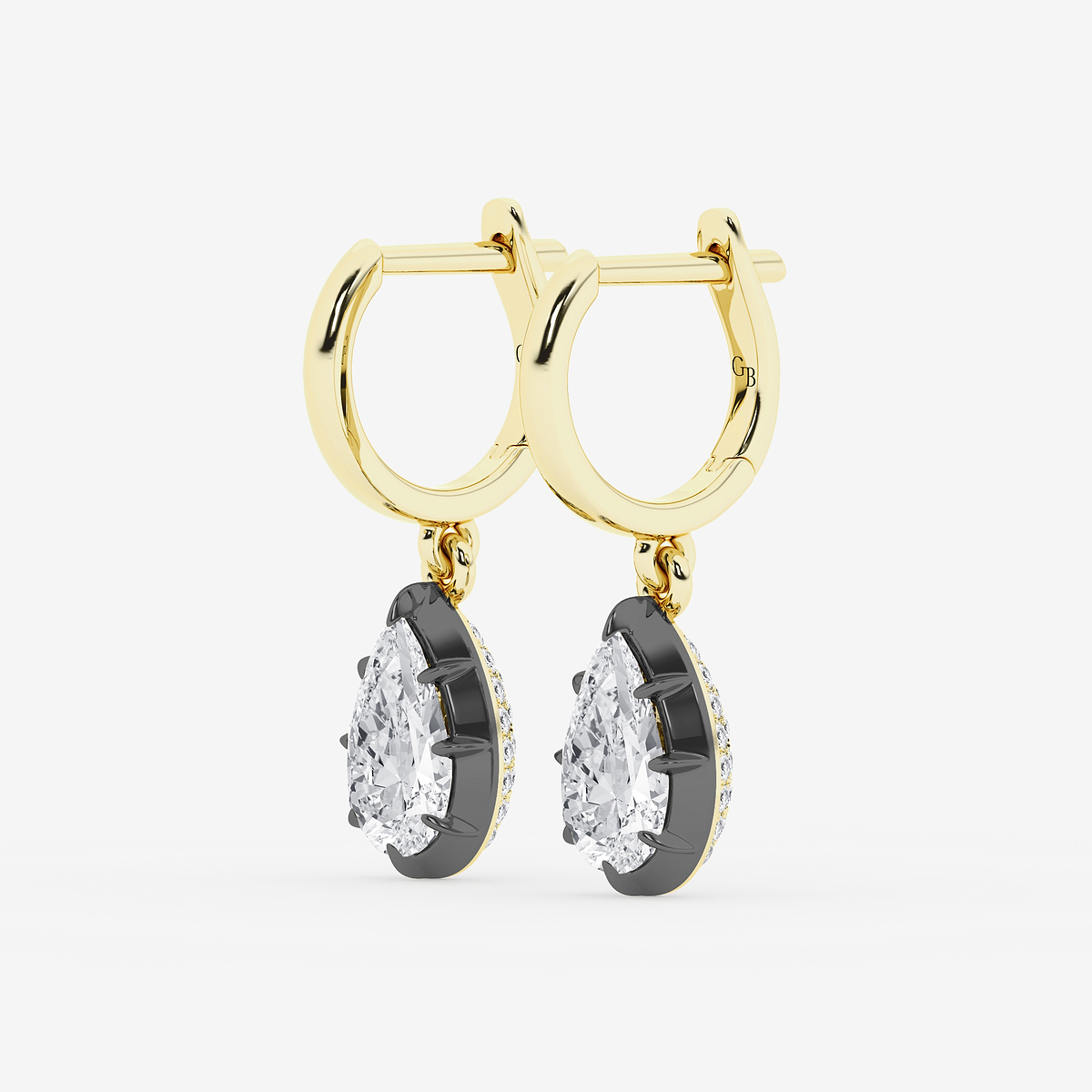 Additional Image 1 for  2 3/8 ctw Pear Lab Grown Diamond Georgian Prong Setting Huggie Drop Earrings With Black Rhodium