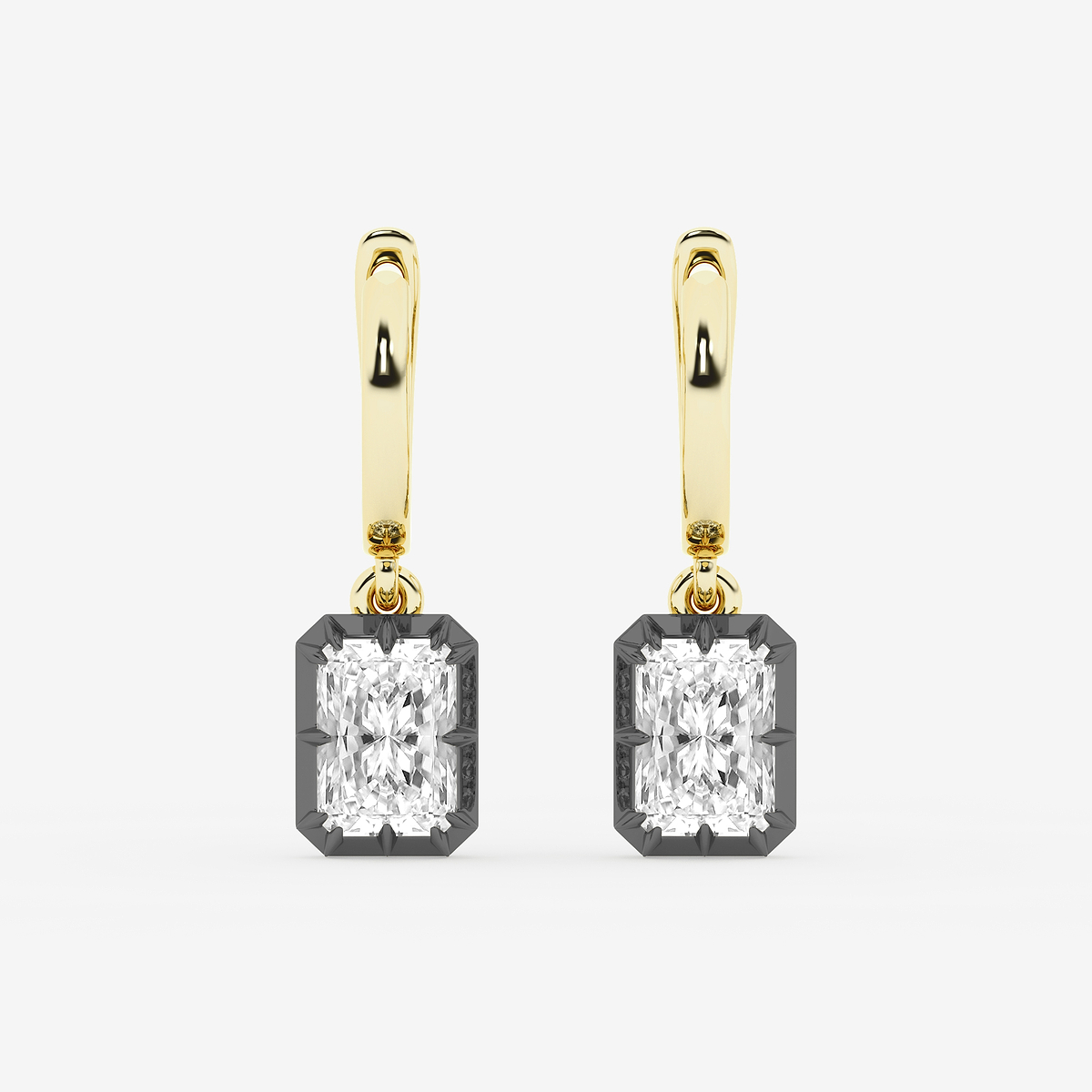 2 3/8 ctw Radiant Lab Grown Diamond Georgian Prong Setting Huggie Drop Earrings With Black Rhodium