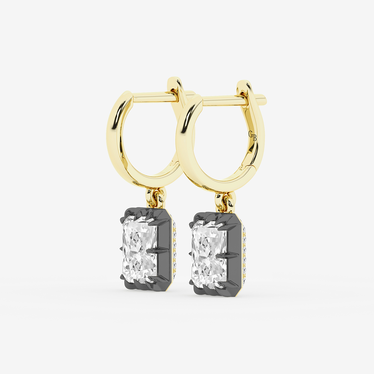 Additional Image 1 for  2 3/8 ctw Radiant Lab Grown Diamond Georgian Prong Setting Huggie Drop Earrings With Black Rhodium