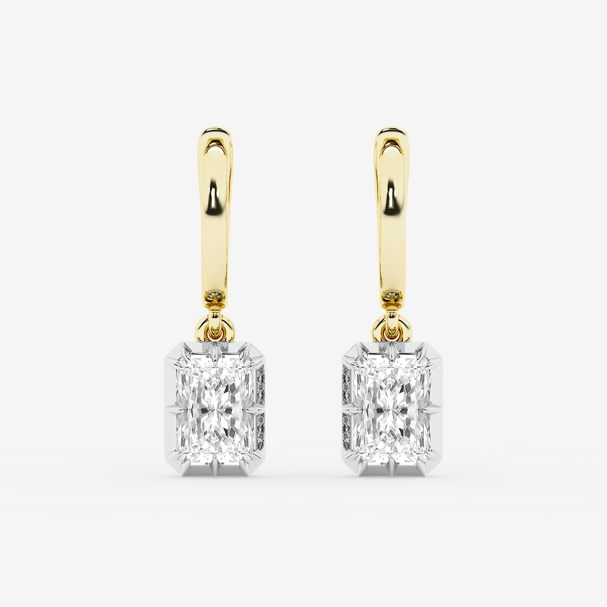 2 3/8 ctw Radiant Lab Grown Diamond Georgian Prong Setting Huggie Drop Earrings